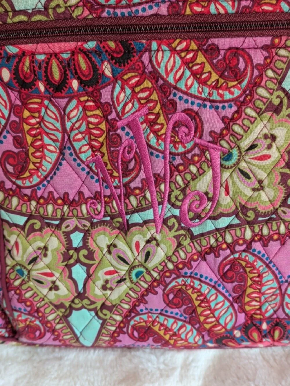 Vera Bradley Pink Paisley-Print Quilted Backpack with Mint Accents